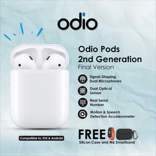 Odio Pods Gen 2 2022 100% Original Wireless Charging Case (Highest Upgrade + With Real Battery Indicator) +  Free Silicone Case & M6 Smartband Airpds by Odio Indonesia Official -