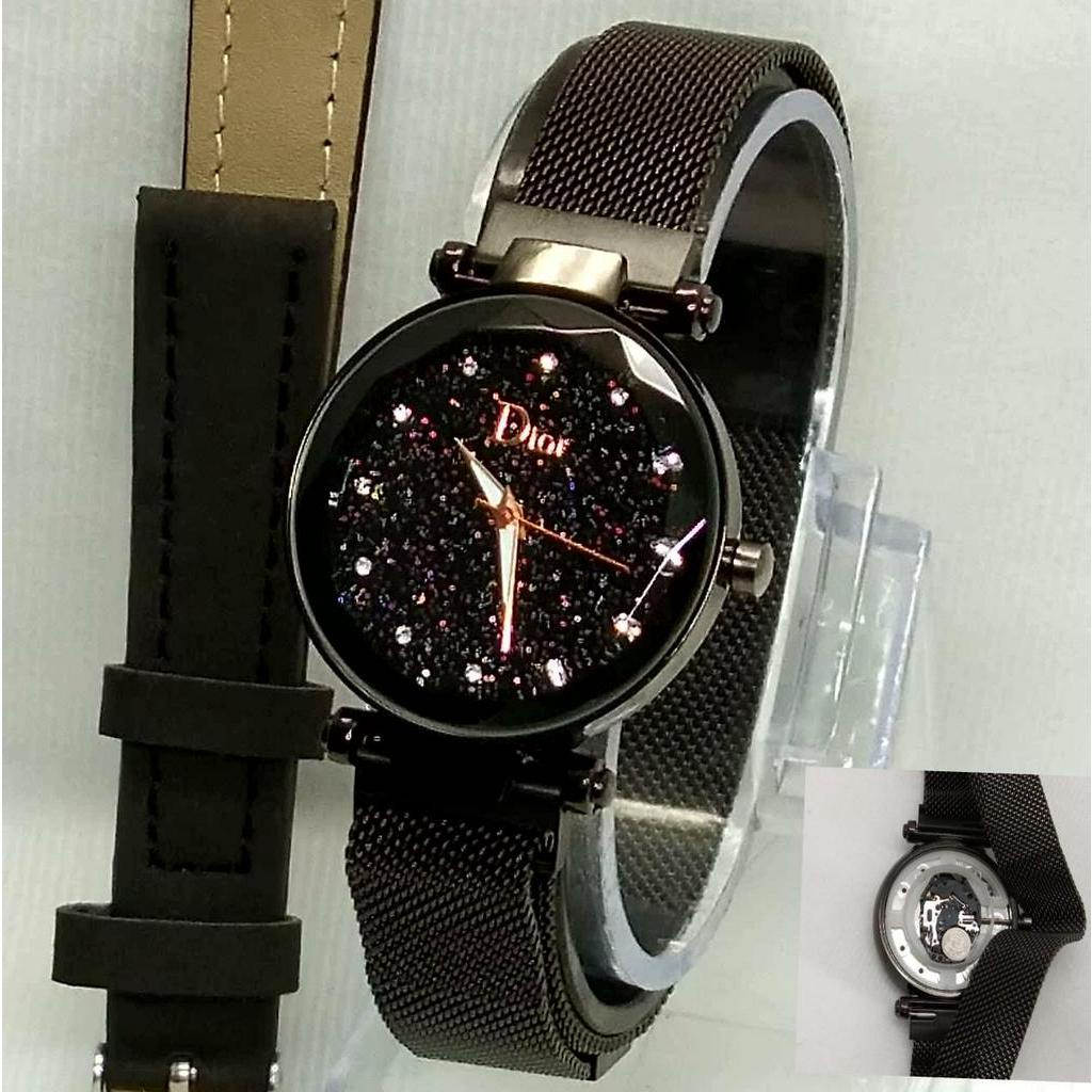 Jam Tangan Fashion-DiorWanita-Tali Rantai Lock Magnet-Dapat Box+Tali Kulit-DRXxs1