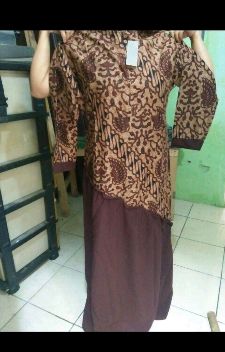Gamis Batik Kombinasi Polos Batik Manggar Tali Pinggang Adem Dan Halus