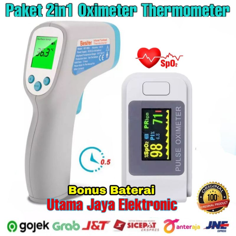 Paket 2in1 Fingertip Oximeter Oksimeter Thermometer Infrared