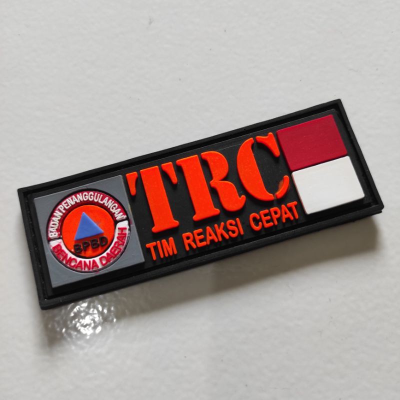 PATCH RUBBER LOGO TULISAN TRC (TEAM REAKSI CEPAT)/BPBD/TIMSAR/TEMPELAN EMBLEM KARET VELCRO