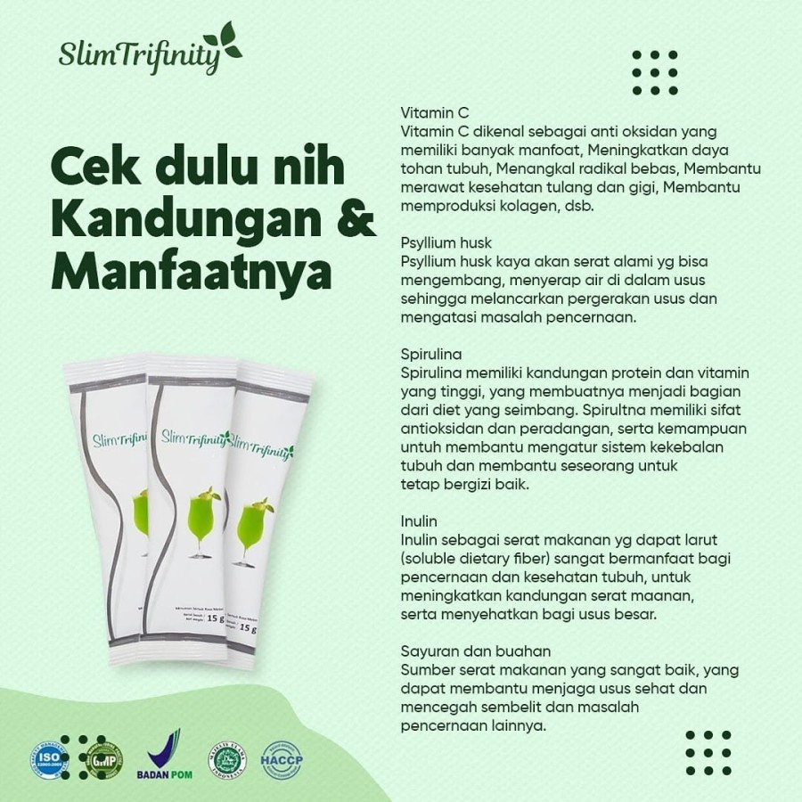 suplemen diet serat herbal jus penurun berat badan alami pelangsing slim trifinity slimming fiber SBY