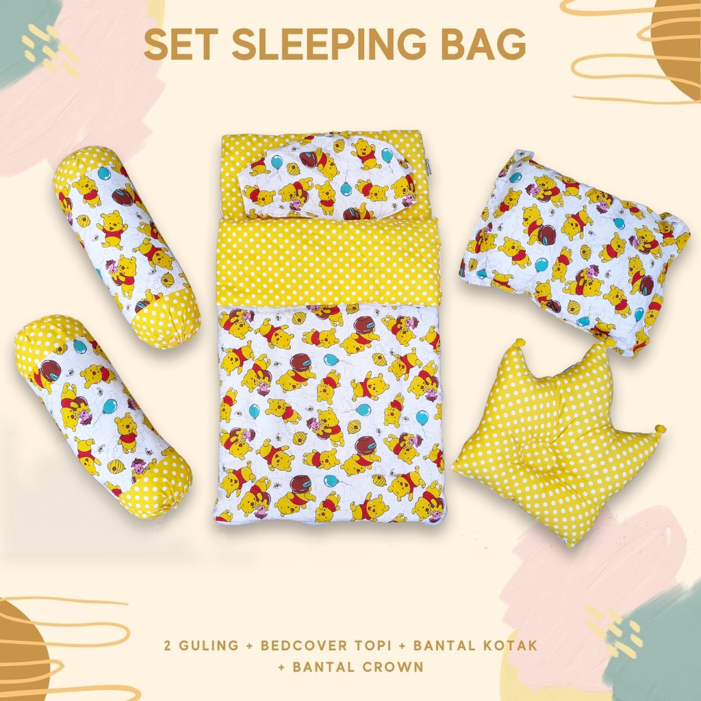 POOH &amp; HONEY SET SLEEPING BAG LENGKAP MULTIFUNGSI - Selimut Bayi bc akachan guling bedset