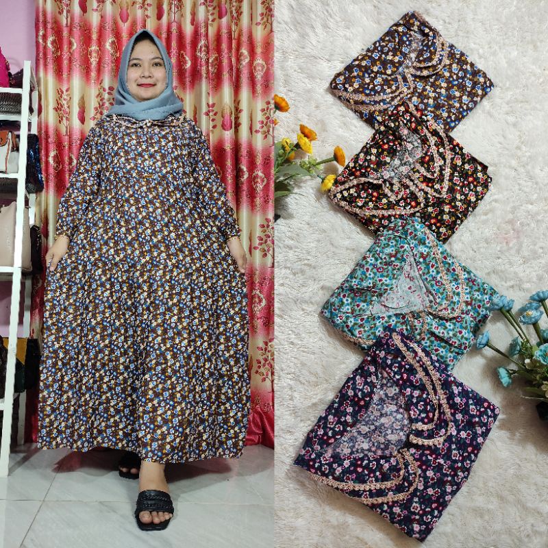 MIDI DRESS MOTIF BUNGA KECIL WARNA-WARNI KEKNIAN 2023 BAHAN RAYON PREMIUM