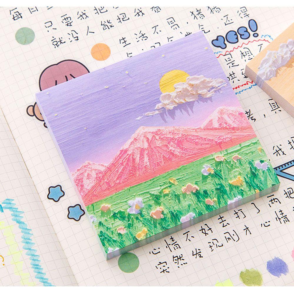 SOLIGHTER Simple Sticky Notes School Notepad Memo Pad Office Self-adhesive Bookmark Notebook Landscape Oil Paintings Stationery Stickers