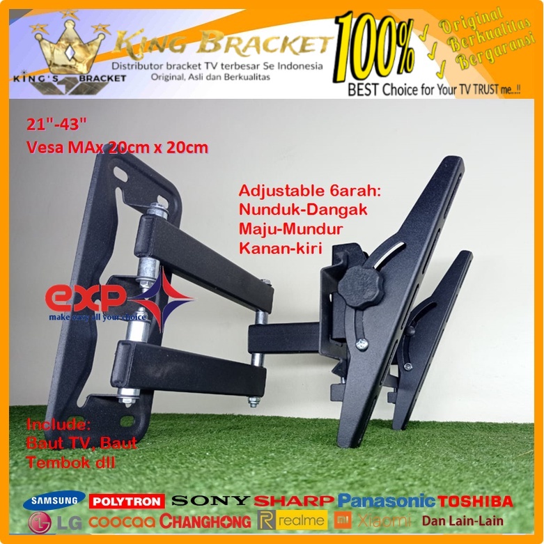 Bracket TV XIAOMI 14 s/d 43 inch 6 ARAH FULL BESI SUPER KOKOH GARANSI 100% ORI