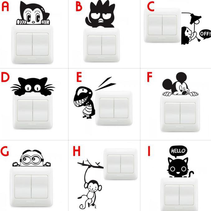 Wall Sticker Saklar Lampu Rumah Puluhan Karakter Lucu Unik Stiker - Hitam