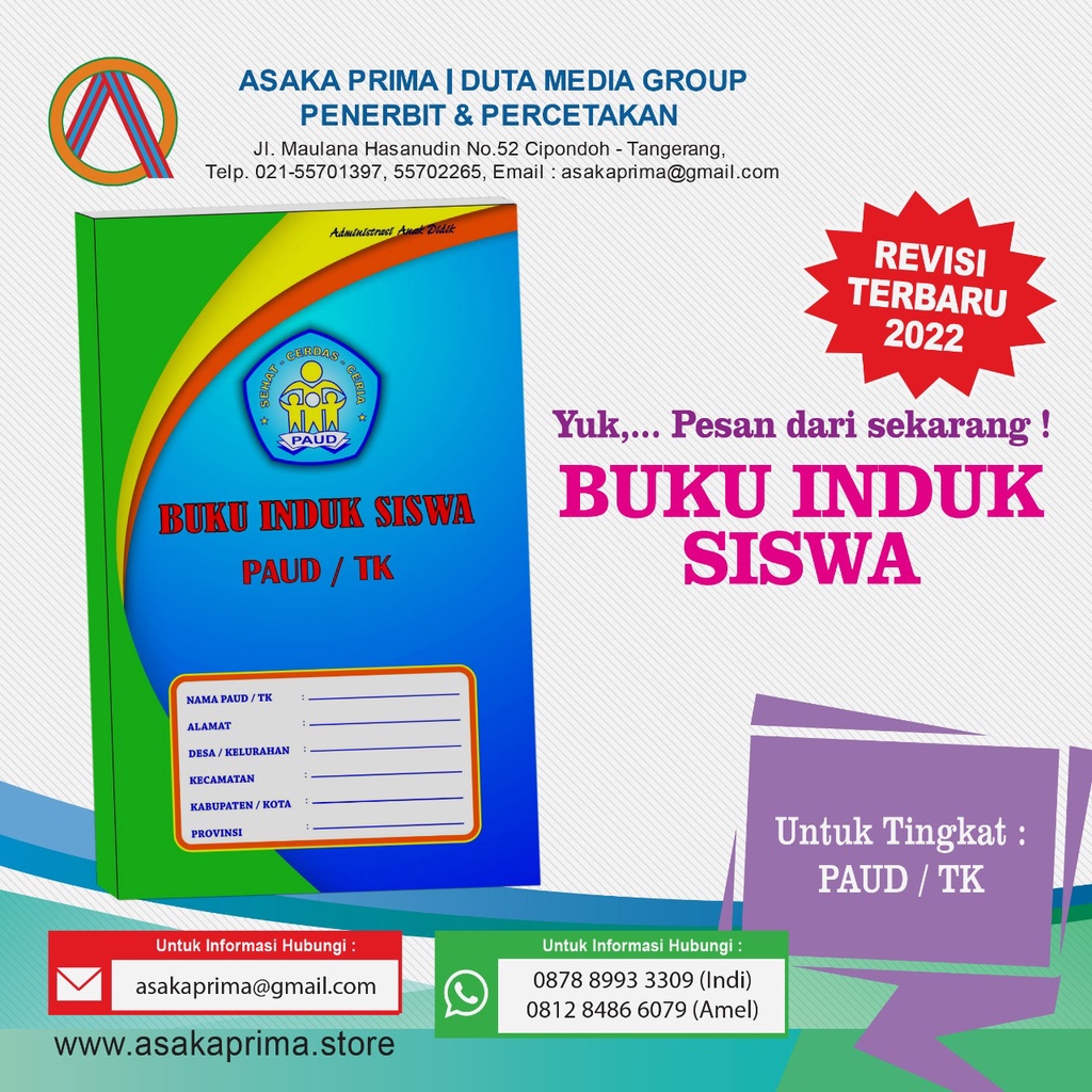 JUAL Buku Induk PAUD Tk K13 ( 50 siswa )
