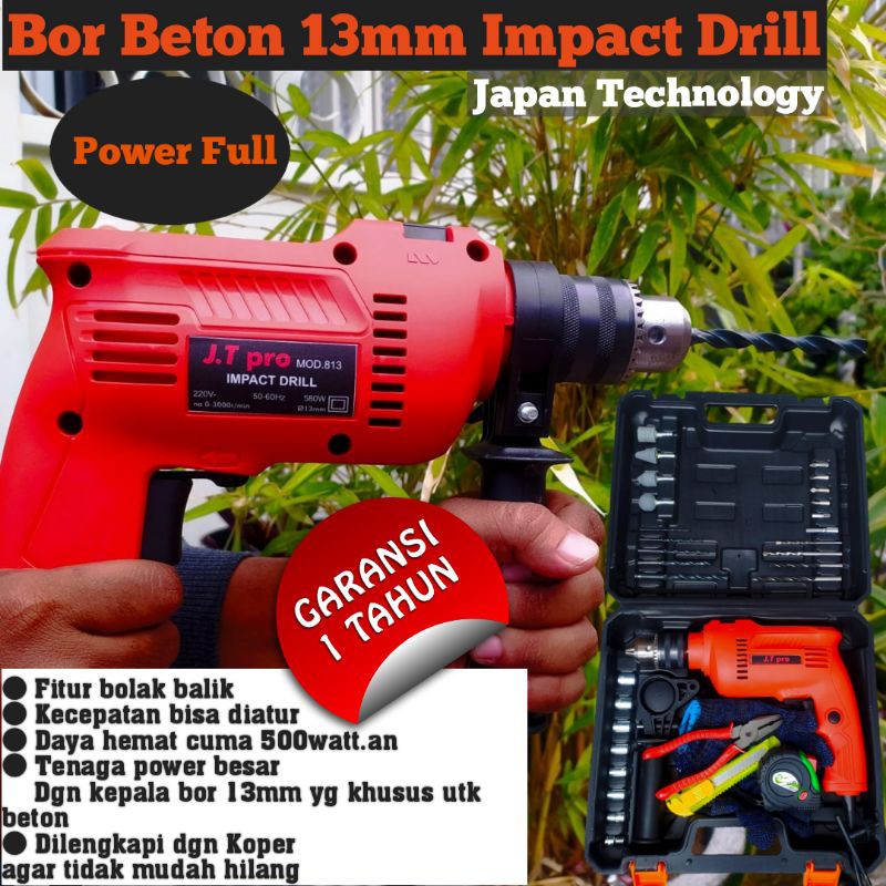 Bor Beton JT pro 13mm Impact Drill bor tembok besi kayu bor koper promo