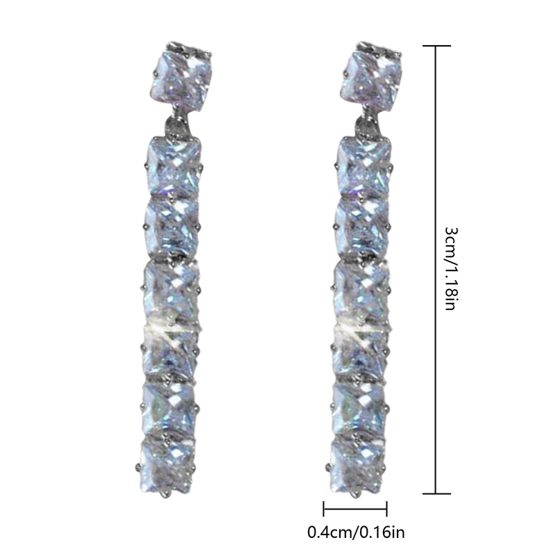 Anting Juntai Bentuk Persegi Bahan Cubic Zirconia Warna Silver Untuk Wanita