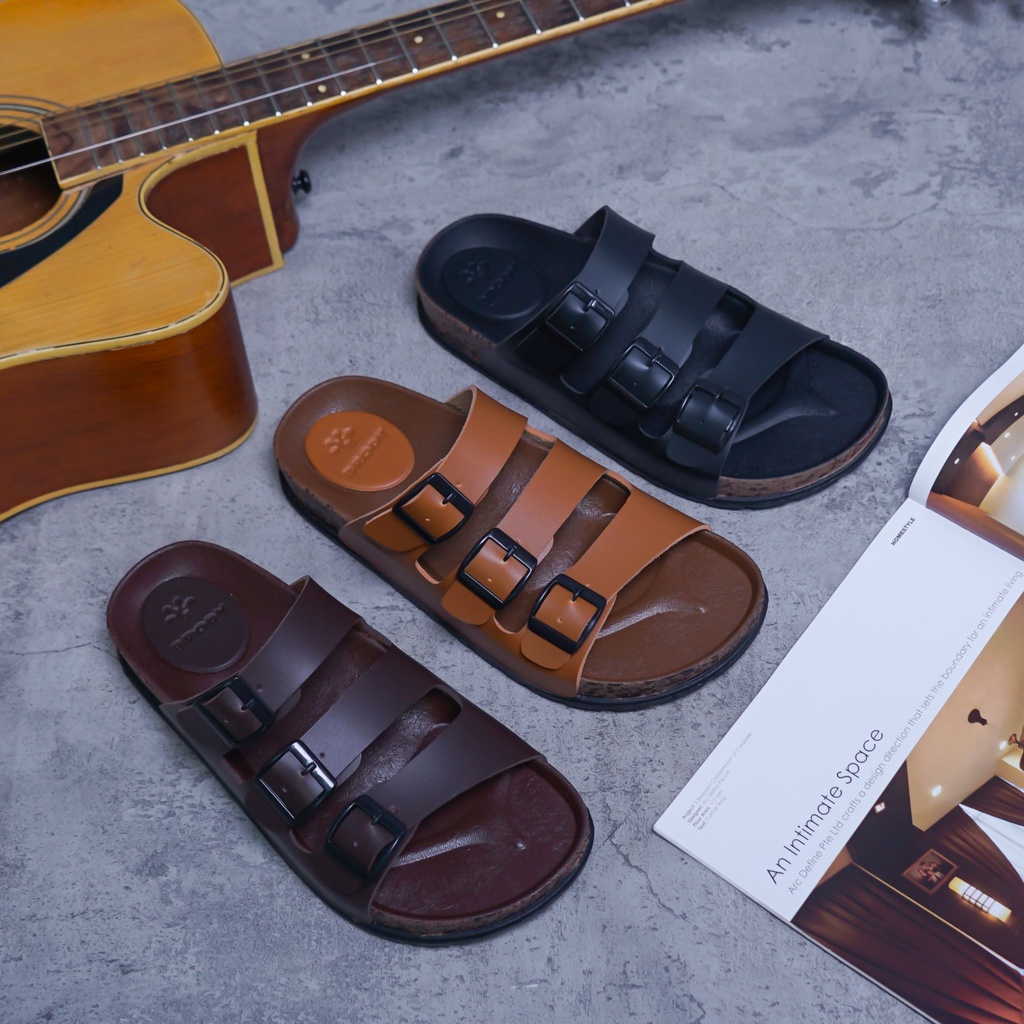 Brody CHAMPION  Sandal pria casual sendal slop sol puyuh kekinian model birken ban tiga gesper kulit keren