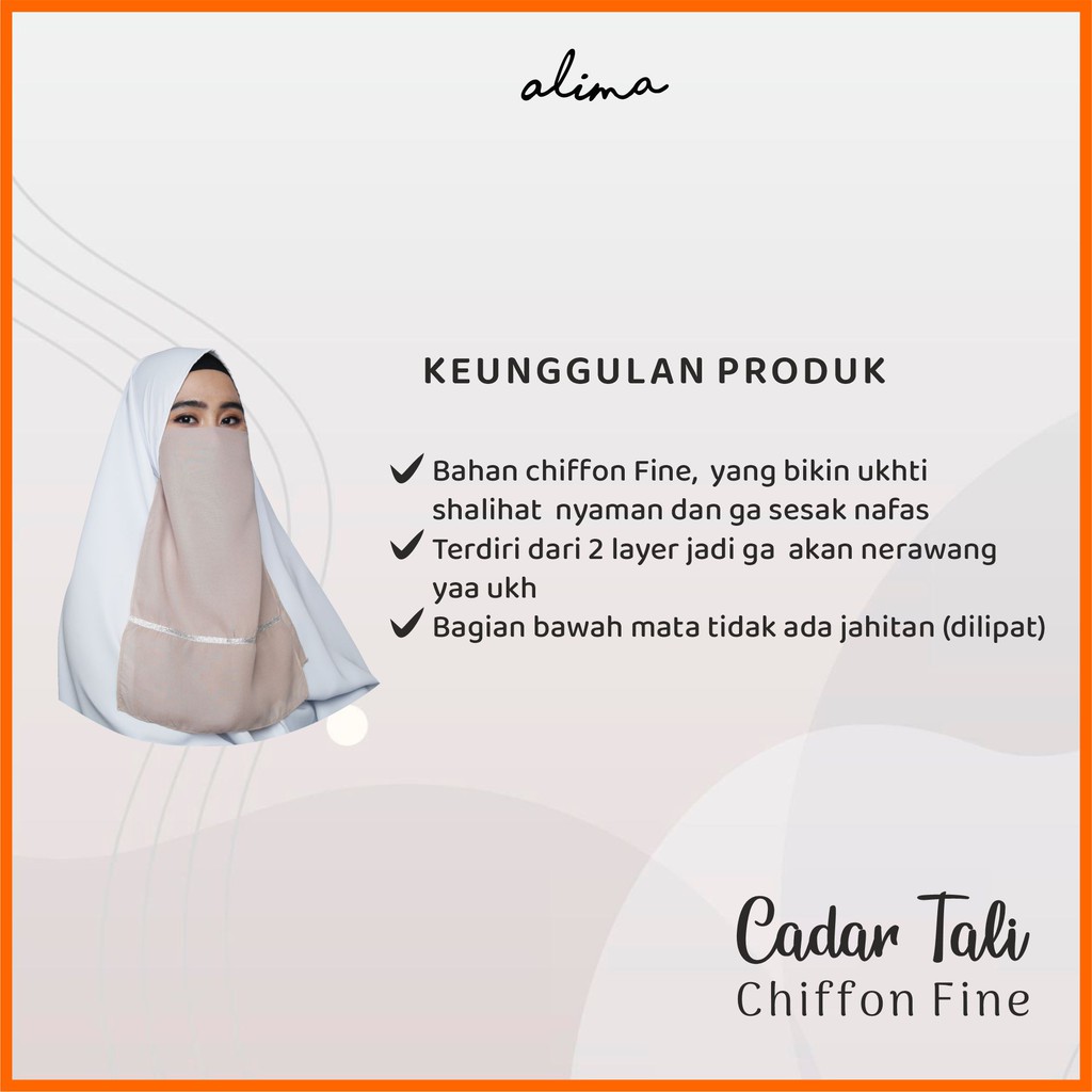 Cadar Niqab Tali atau Karet 2 layer Sifon Fine List Pita Silver By Alima