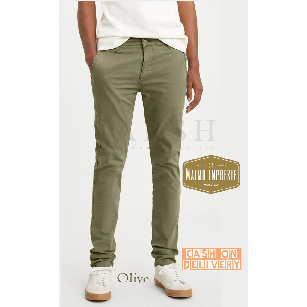 Celana Chino Panjang Pria Big Size Olive Malmo Impresif Original