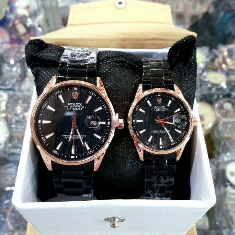 Jam Tangan Couple Rantai Free Box Ready Stok || Stainlees Steel Tanggl Aktif | Sesuai DI Vidio | Jam Tangan Pria Wanita COD