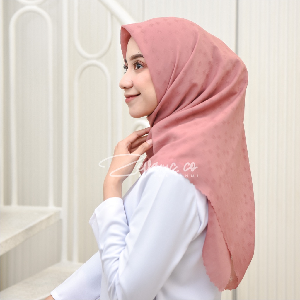 Hijab / Kerudung Fine Dobby Finish Laser Cut Ukuran 110 x 110 cm Bahan Premium Ori by Zevanic.co-ROSE PINK