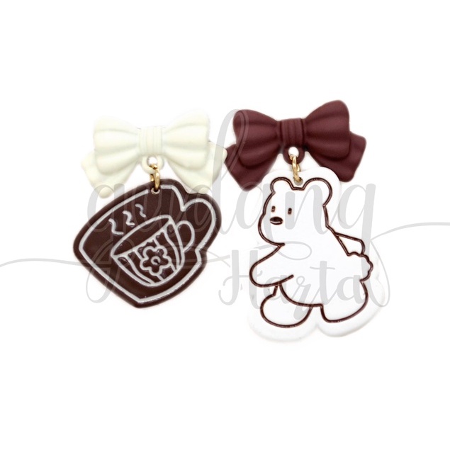 Anting Stud White Bear Loves Coffe Earring Beruang Dan Kopi GH 203184