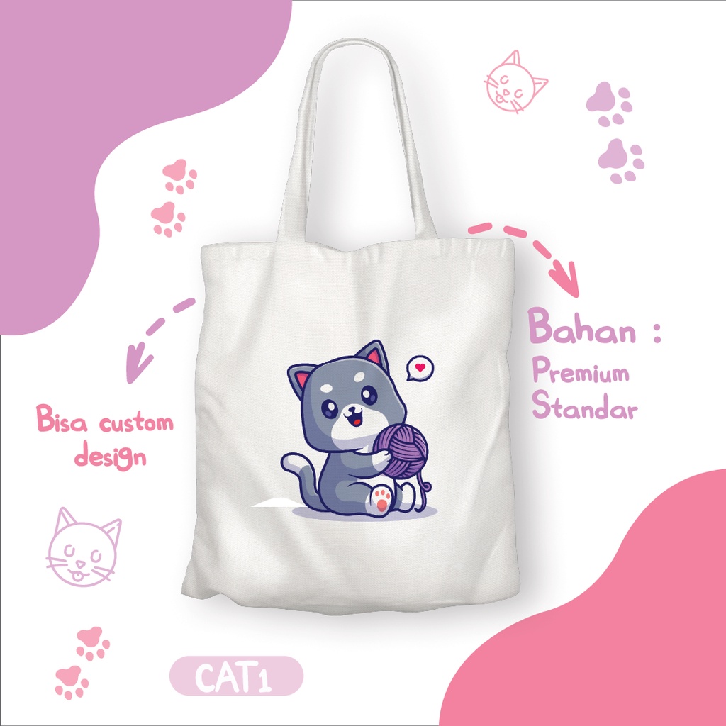 [TOTEBAG]TAS Kanvas cartoon animals cat Wanita dan Pria/Tas kuliah/Tas main/Tas sekolah/Tas hangout/