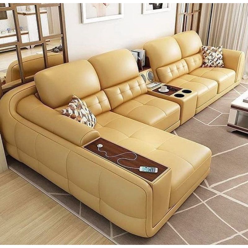 Sofa Kulit Sintetis Sofa Letter L Mewah Sofa Tamu Fullseat