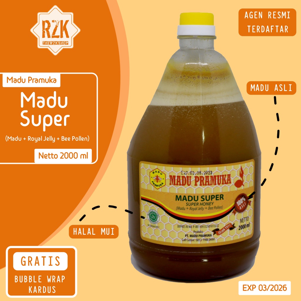 

Madu Pramuka Madu Super (Madu + Royal Jelly + Bee Pollen) 2000 ml (2 Liter)