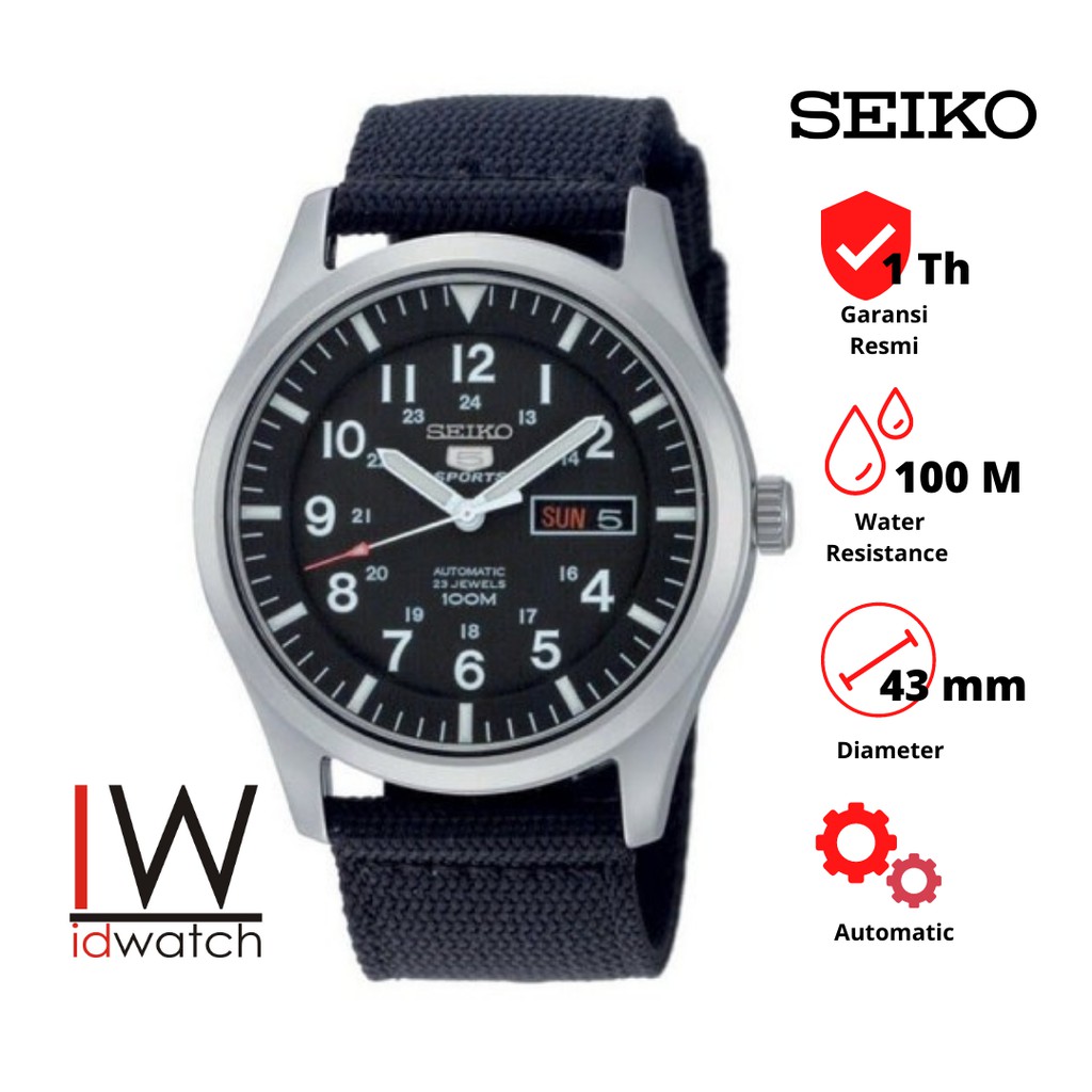 Seiko 5 Sports SNZG15K1 Automatic Jam Tangan Pria Original SNZG15 Cowok Strap Nylon Nilon Kanvas