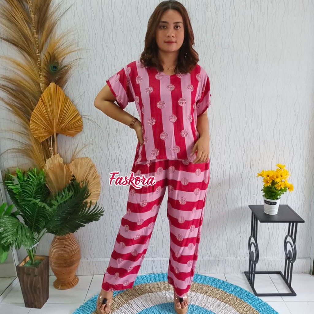 Setelan Tie dye Panjang Wanita Murah Daun XXL / One Set Tie dye Rayon Kekinian / Pajamas Katun Rayon