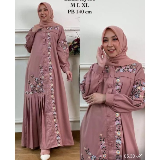 New Gamis Madina Bella Dress Muslim Wanita Premium Matt Katun Toyobo Original Motif Bordir Bunga  Mi