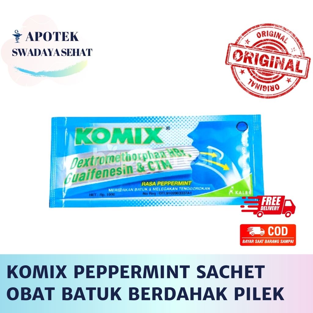 KOMIX RASA PEPPERMINT SACHET - Redakan Batuk Perdahak Pilek Flu Herbal PAPERMINT
