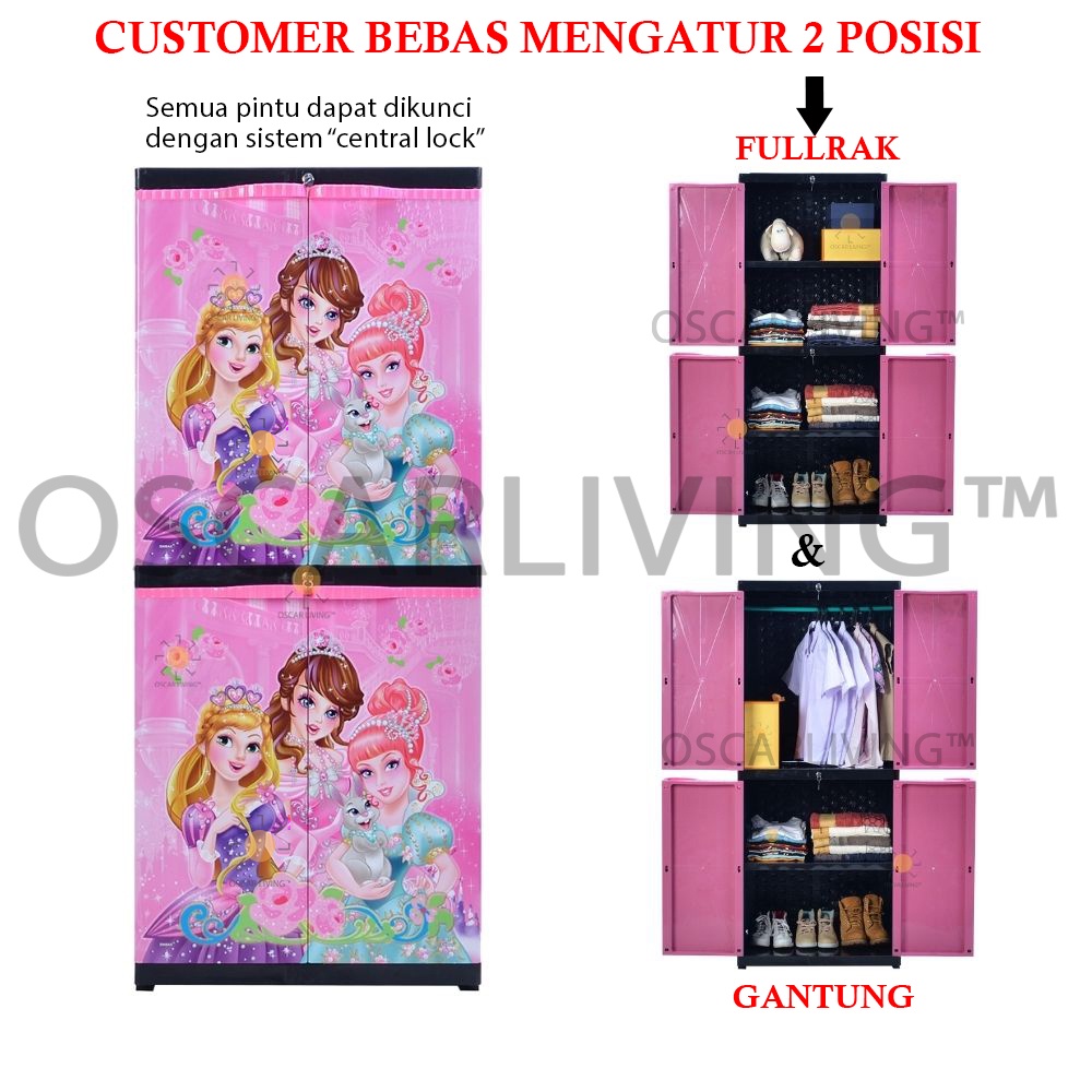 Lemari Plastik Sinbak Princess Lemari Pakaian Full Rak Susun / Gantungan Baju + Kunci