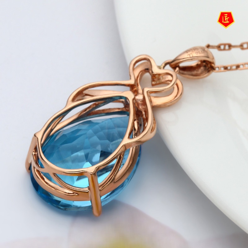 [Ready Stock]Blue Water Drop Pear-Shaped Pendant Women's Luxury Heart-Shaped Necklace