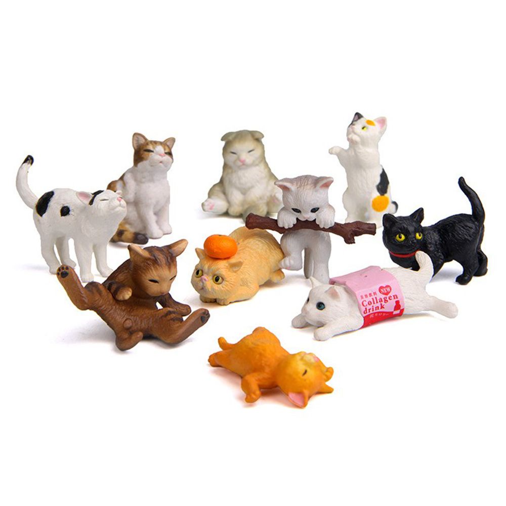 Rebuy 10pcs / Set Miniatur Kartun Kucing Aneka Warna Untuk Dekorasi Rumah / Mobil