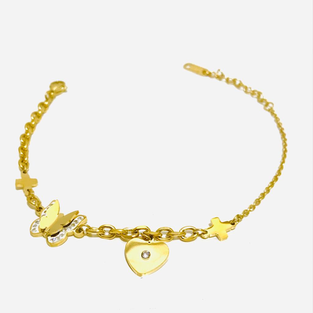 Gelang Rantai Titanium Kupu Kupu Wanita Asli Emas Anti Karat GRP-138