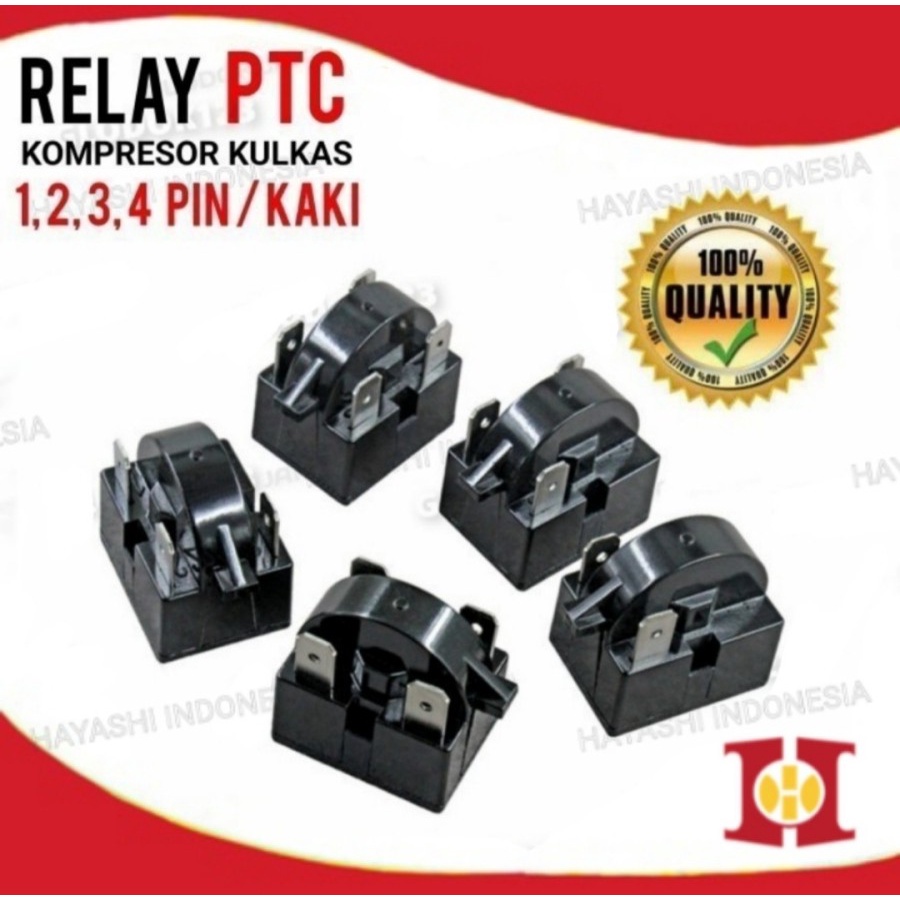 Relay PTC Rilai Kulkas Kompresor 1 2 3 4 Pin Kaki Kanan Kiri Original