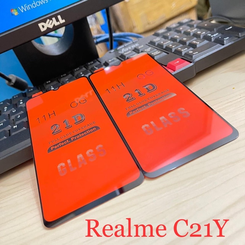 {PER ~25PCS} TEMPERED GLASS FULL 5D/21D REALME C21Y BONUS ❗️TISU ❗️BUBLE ❗️DUS ❗️TG NONGARANSI