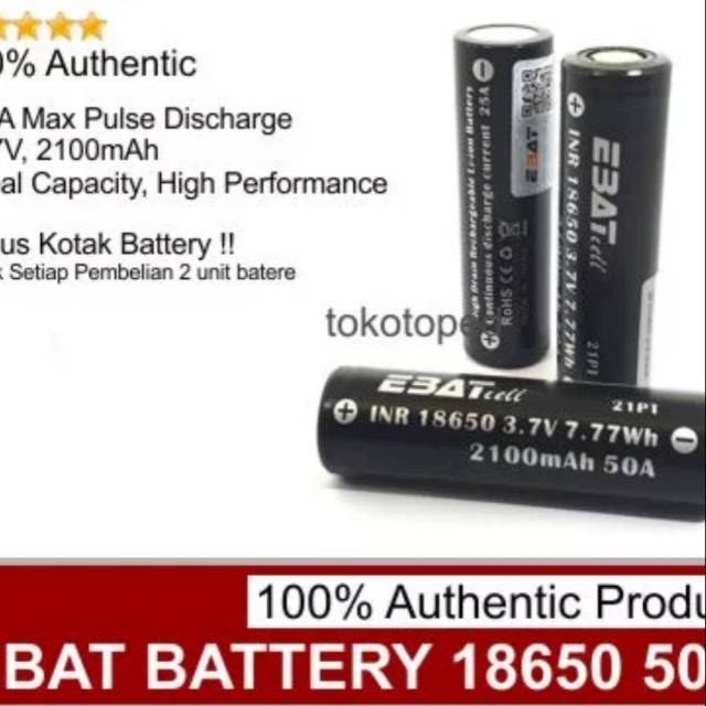 Baterai EBAT 18650 2100 MAH 50A Authentic - Vape Vapor