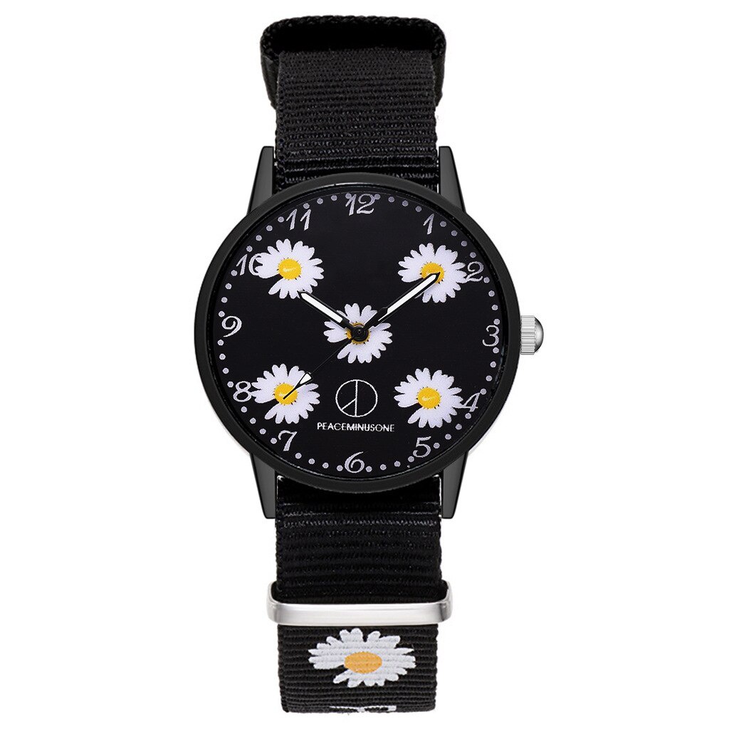 OVERFLOWS.ID Jam Tangan Analog Wanita Model Bulat Bunga Jam Analog Daisy Hitam Import Murah-5 BUNGA