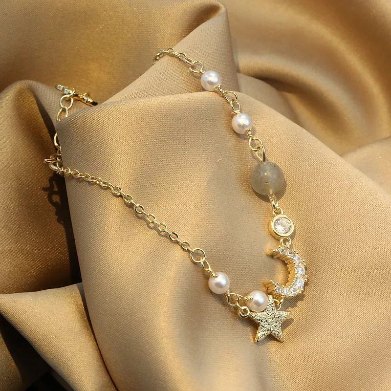 GELANG WANITA HIASAN PEREMPUAN BULAN BINTANG ELEGAN ANTI KARAT STAR MOON CHARM KOREA COUPLE GELANG CEWEK KLASIK SILVER SR03