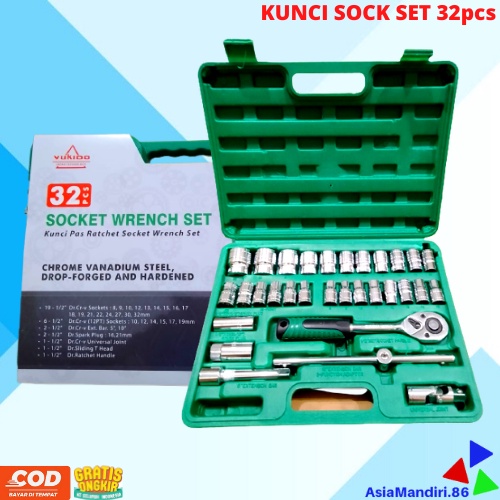 kunci sok 32 pcs set socket full lengkap tool kit YUKIDO