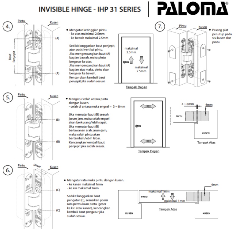 PALOMA IHP 311 INVISIBLE HINGE ENGSEL TANAM P100 STAINLESS STEEL SSS