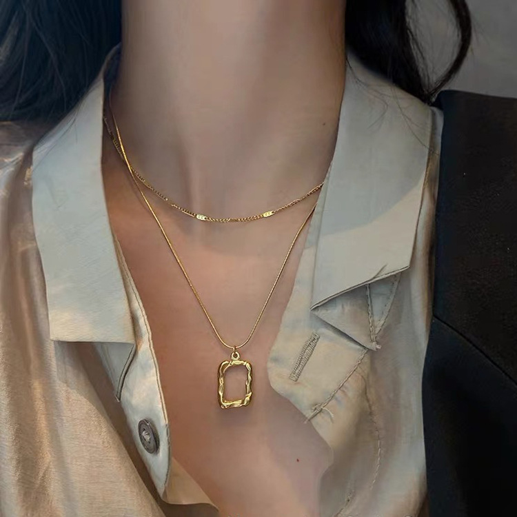 Geometric hollow square double-layer necklace For women Jewelry