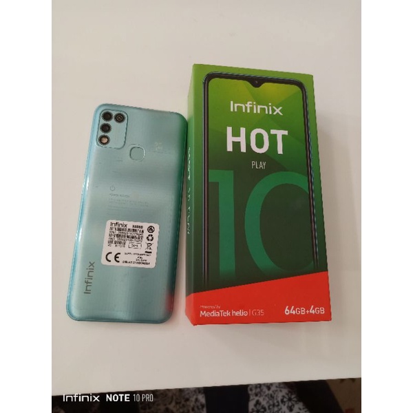 infinix hot 10 play ram 4/64 gb sgl like new grs 07-2022 second bekas preloved