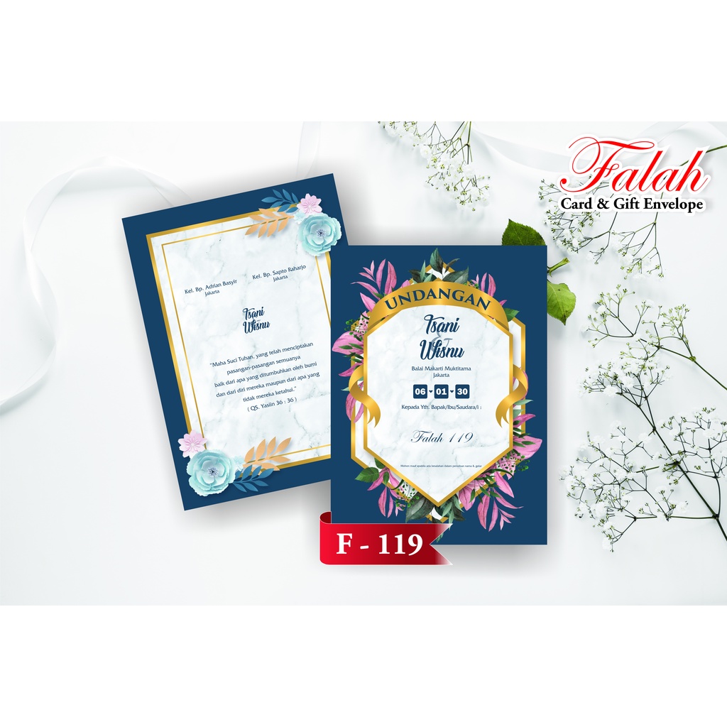 Undangan Falah 119 Undangan Pernikahan BAHAN BRIEF CARD BC TIK Murah, Cantik, Elegan,Murmer, Blangko