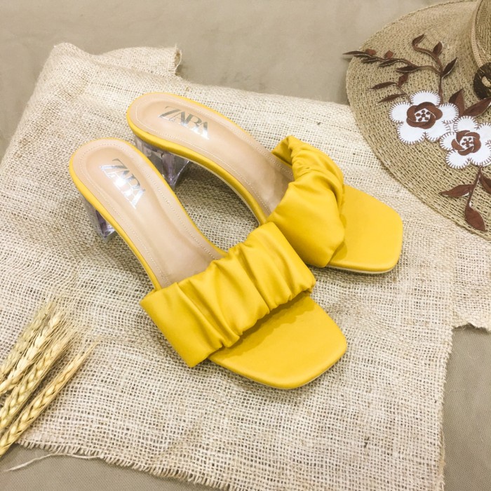 Ready Stok Sandal ZARA high heels wanita hak kaca am17 - Kuning, 36