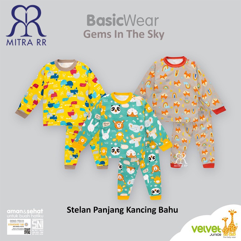 [TERBARU] Velvet Junior Setelan Oblong Panjang Stelan Piyama Baju Tidur Anak Newborn S M L XL XXL