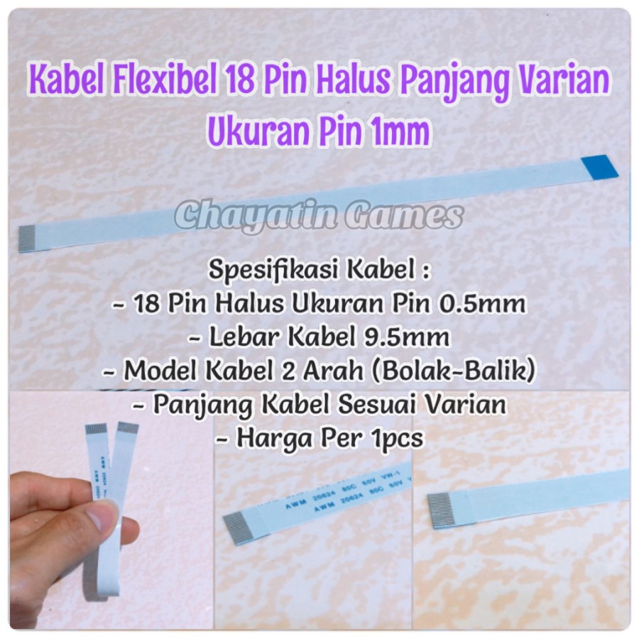 Kabel Flexibel 18 Pin Halus 2 Arah Panjang Sesuai Varian Ukuran Pin 0.5mm