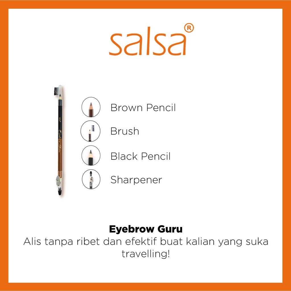 SALSA Eyebrow Guru Indonesia / Pensil Alis 4 IN 1 Black Brown Hitam Coklat 3gr / Sisir Serutan Rautan Sikat Eye Brow Sharpen Brush / Cosmetic Eyeliner Eyelash Eyelid Mascara Lipstick Lip Cream Matte Nail Polish Peel Off Kutek / Curler Sponge / Paket Wajah