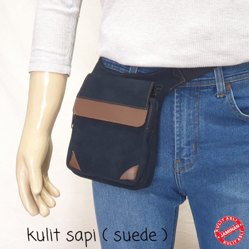 tas pinggang kulit asli casual