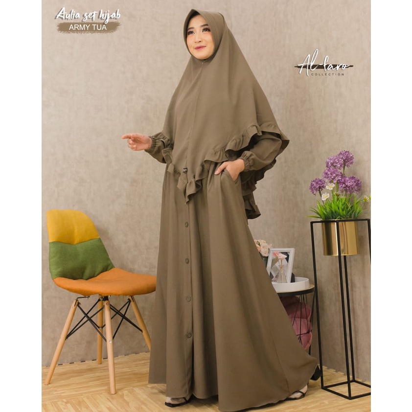 Gamis AULIA Original By Alfaro branded set khimar Itycrepe Premium Kancing TERBARU al faro-ARMYTUA