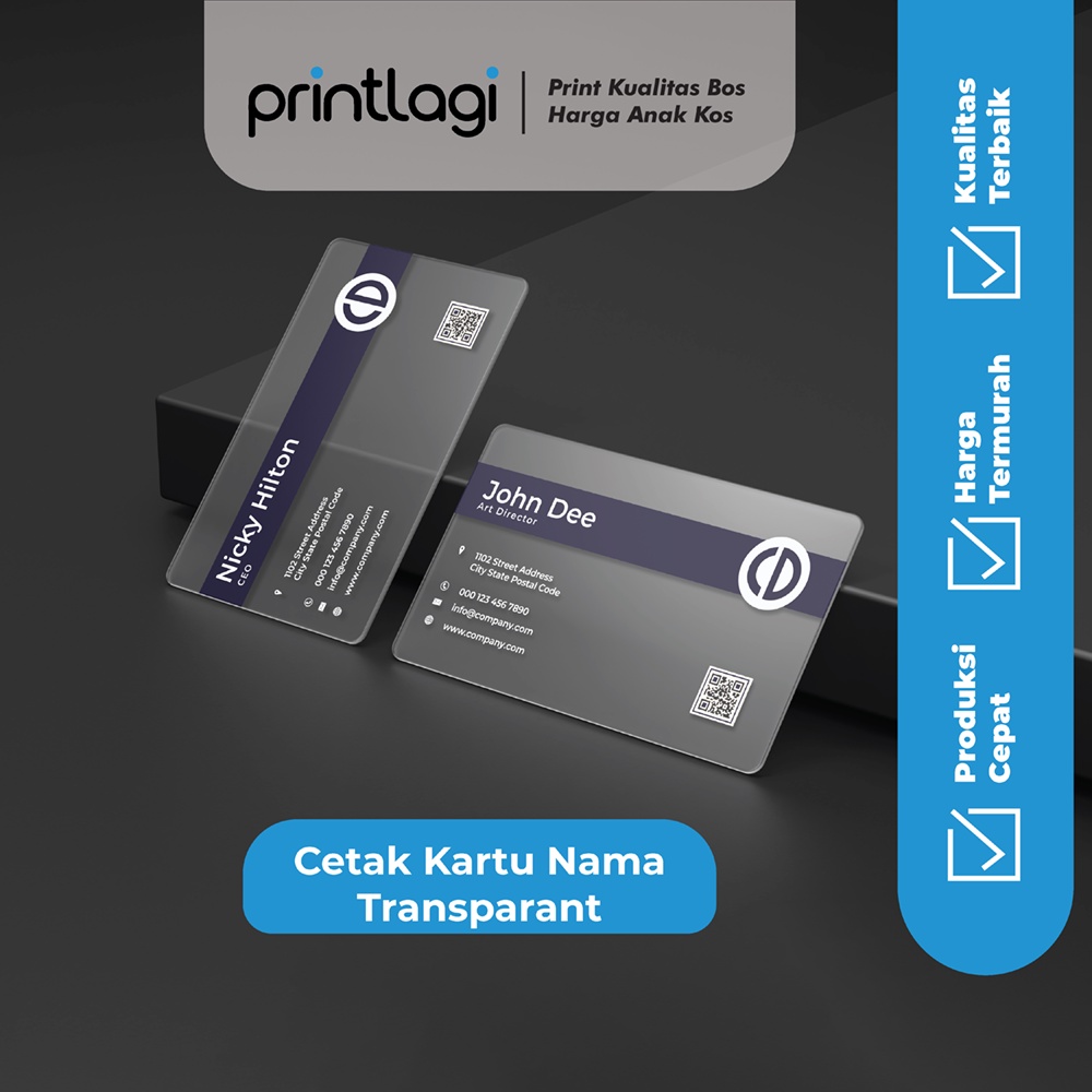 Cetak Kartu Nama Transparan / Kartu Nama Premium / Bahan Plastik PVC Transparan Tebal 0,5 mm