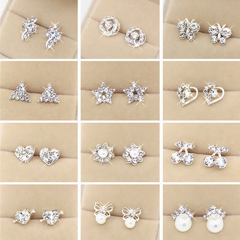 Fashion Heart Star Pearl Rhinestone Stud Earrings For Women Girls Charms Jewelry Wholesale