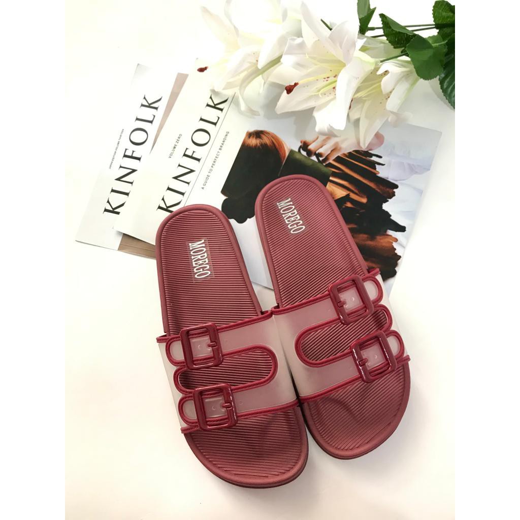 Sandal Slop Ban Dua Gesper Transparant BEST SELLER Import Morego V202-1-Maroon